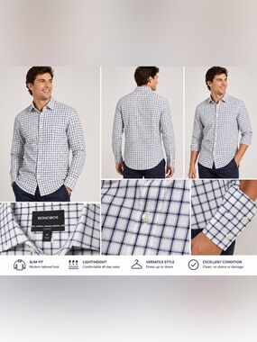 Bonobos White and Navy Check Button-Down Shirt